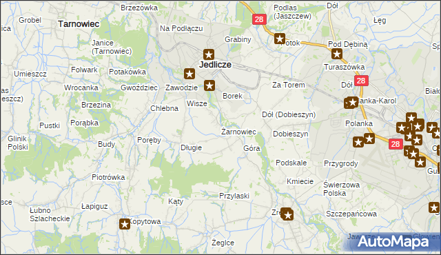mapa Żarnowiec gmina Jedlicze, Żarnowiec gmina Jedlicze na mapie Targeo