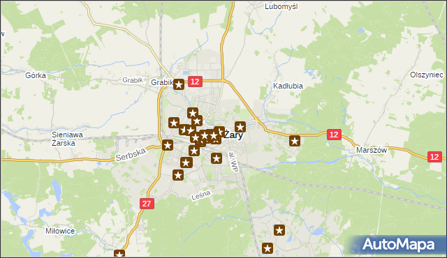 mapa Żary, Żary na mapie Targeo