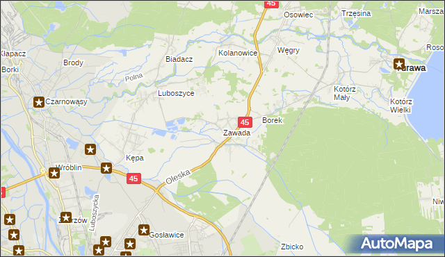 mapa Zawada gmina Turawa, Zawada gmina Turawa na mapie Targeo