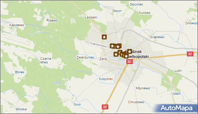 mapa Zdrój gmina Grodzisk Wielkopolski, Zdrój gmina Grodzisk Wielkopolski na mapie Targeo