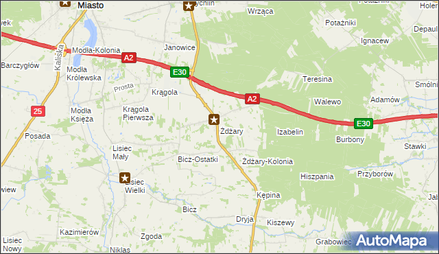 mapa Żdżary gmina Stare Miasto, Żdżary gmina Stare Miasto na mapie Targeo
