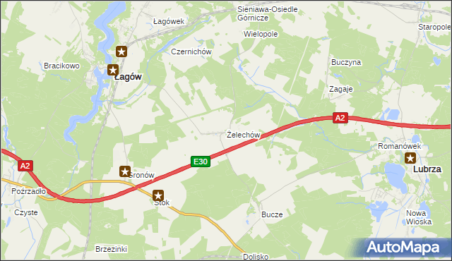 mapa Żelechów gmina Łagów, Żelechów gmina Łagów na mapie Targeo