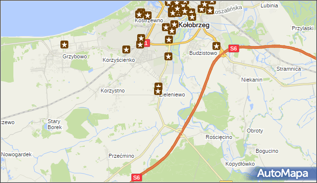 mapa Zieleniewo gmina Kołobrzeg, Zieleniewo gmina Kołobrzeg na mapie Targeo