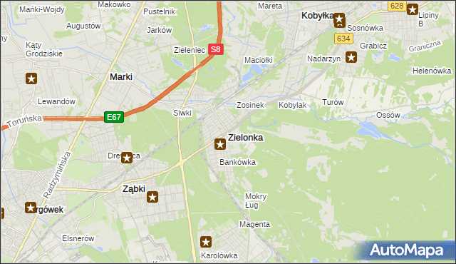 mapa Zielonka powiat wołomiński, Zielonka powiat wołomiński na mapie Targeo