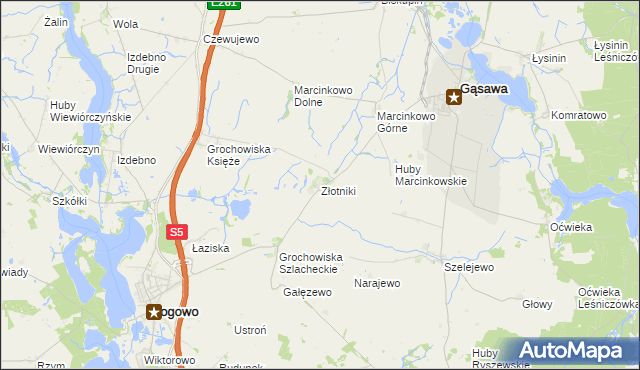 mapa Złotniki gmina Rogowo, Złotniki gmina Rogowo na mapie Targeo