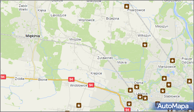 mapa Żurawiniec gmina Miękinia, Żurawiniec gmina Miękinia na mapie Targeo