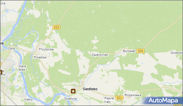 mapa Zwierzyniec gmina Siedlisko, Zwierzyniec gmina Siedlisko na mapie Targeo