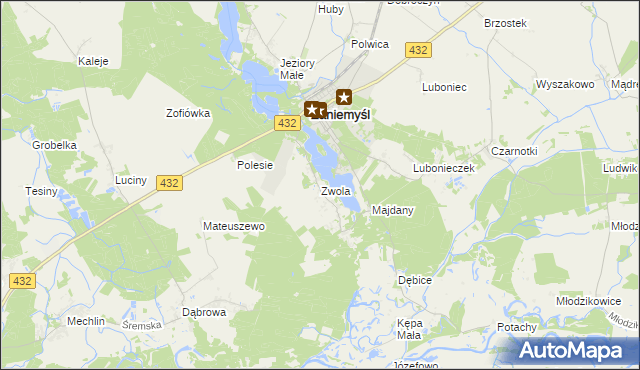mapa Zwola gmina Zaniemyśl, Zwola gmina Zaniemyśl na mapie Targeo