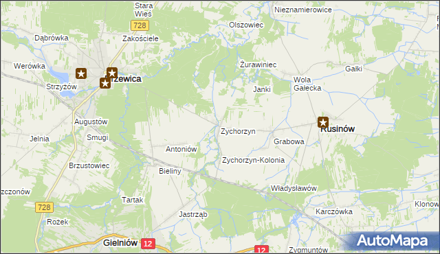 mapa Zychorzyn, Zychorzyn na mapie Targeo