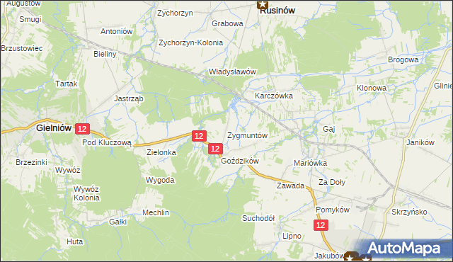 mapa Zygmuntów gmina Gielniów, Zygmuntów gmina Gielniów na mapie Targeo