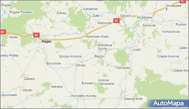 mapa Baczki gmina Repki, Baczki gmina Repki na mapie Targeo