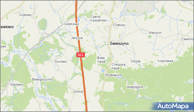 mapa Biała Kępa gmina Świeszyno, Biała Kępa gmina Świeszyno na mapie Targeo