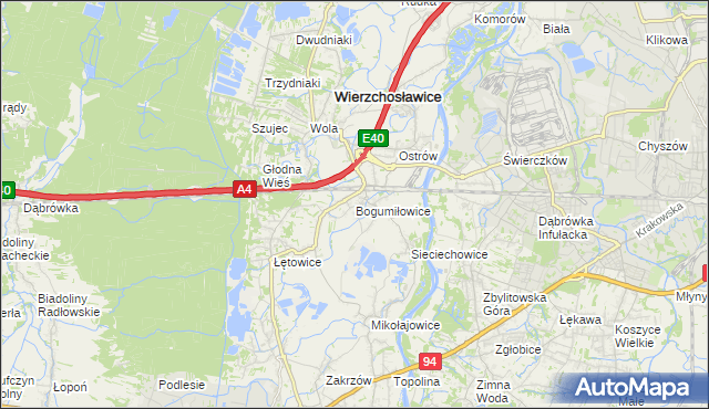 mapa Bogumiłowice gmina Wierzchosławice, Bogumiłowice gmina Wierzchosławice na mapie Targeo