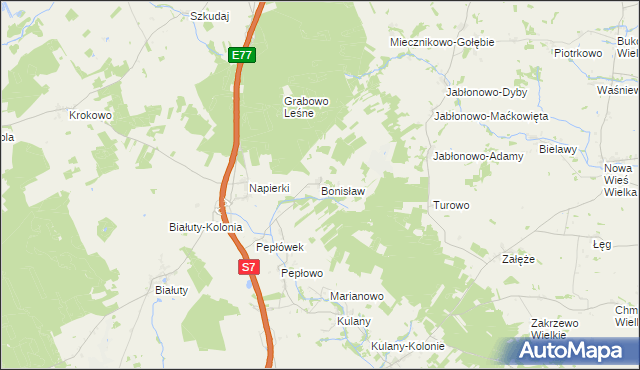 mapa Bonisław gmina Wieczfnia Kościelna, Bonisław gmina Wieczfnia Kościelna na mapie Targeo