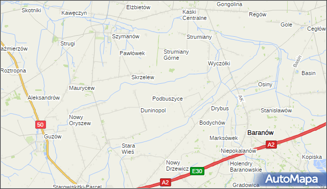 mapa Buszyce gmina Baranów, Buszyce gmina Baranów na mapie Targeo