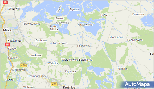 mapa Czatkowice gmina Milicz, Czatkowice gmina Milicz na mapie Targeo