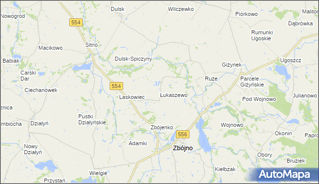 mapa Łukaszewo gmina Zbójno, Łukaszewo gmina Zbójno na mapie Targeo