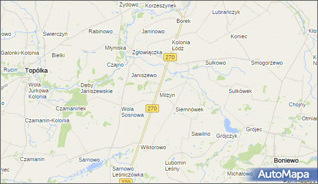 mapa Milżyn, Milżyn na mapie Targeo