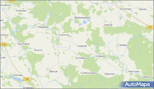 mapa Osiecze gmina Świerzno, Osiecze gmina Świerzno na mapie Targeo