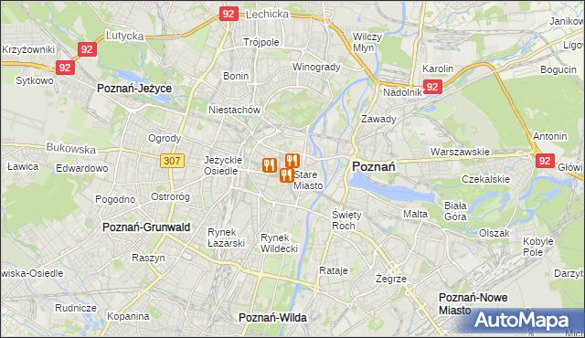 mapa Stare Miasto gmina Poznań, Stare Miasto gmina Poznań na mapie Targeo