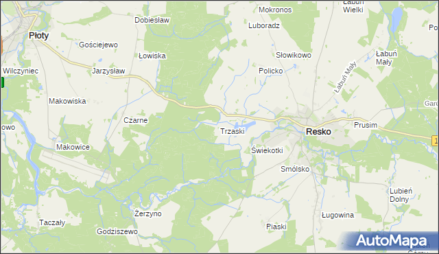 mapa Trzaski gmina Resko, Trzaski gmina Resko na mapie Targeo