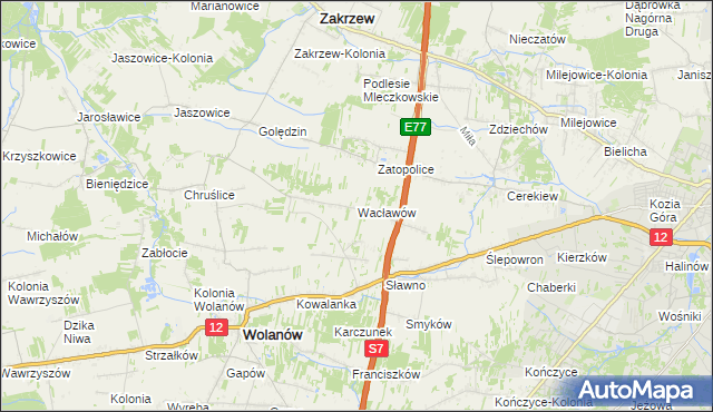 mapa Wacławów gmina Wolanów, Wacławów gmina Wolanów na mapie Targeo