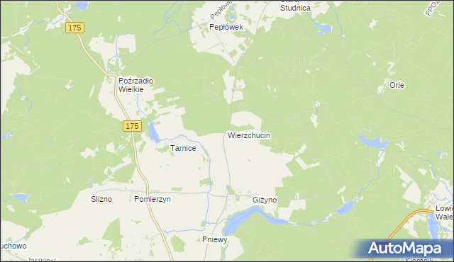 mapa Wierzchucin gmina Kalisz Pomorski, Wierzchucin gmina Kalisz Pomorski na mapie Targeo