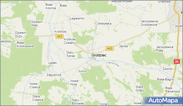 mapa Grodziec powiat koniński, Grodziec powiat koniński na mapie Targeo