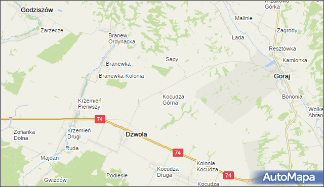 mapa Kocudza Górna, Kocudza Górna na mapie Targeo