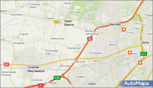 mapa Szeligi gmina Ożarów Mazowiecki, Szeligi gmina Ożarów Mazowiecki na mapie Targeo