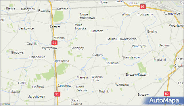mapa Cygany gmina Krośniewice, Cygany gmina Krośniewice na mapie Targeo