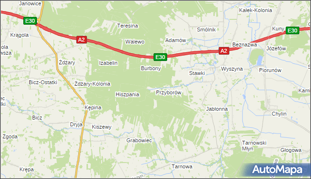 mapa Przyborów gmina Władysławów, Przyborów gmina Władysławów na mapie Targeo