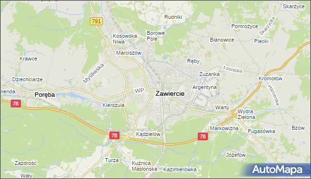 mapa Zawiercie, Zawiercie na mapie Targeo