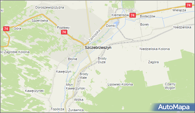 mapa Brody Duże gmina Szczebrzeszyn, Brody Duże gmina Szczebrzeszyn na mapie Targeo