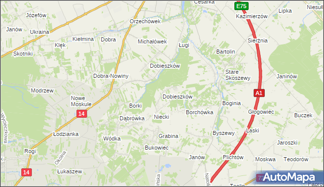 mapa Dobieszków gmina Nowosolna, Dobieszków gmina Nowosolna na mapie Targeo