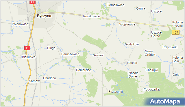 mapa Gosław gmina Byczyna, Gosław gmina Byczyna na mapie Targeo