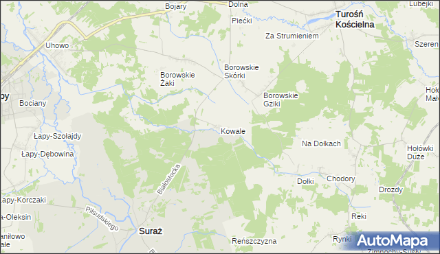 mapa Kowale gmina Suraż, Kowale gmina Suraż na mapie Targeo