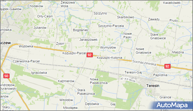 mapa Kożuszki-Kolonia, Kożuszki-Kolonia na mapie Targeo