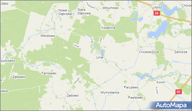 mapa Linie gmina Lwówek, Linie gmina Lwówek na mapie Targeo