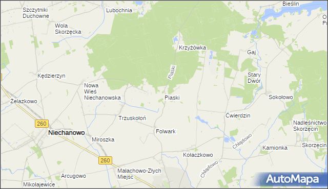 mapa Piaski gmina Witkowo, Piaski gmina Witkowo na mapie Targeo