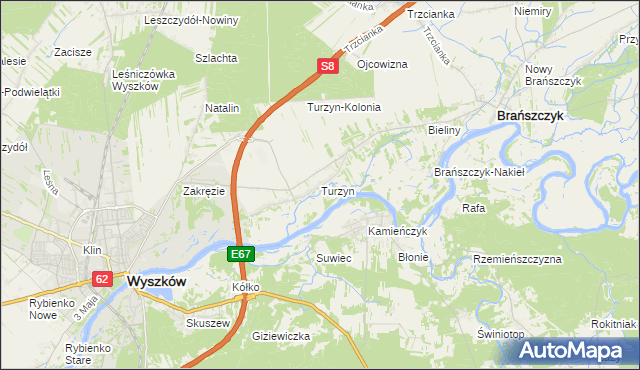 mapa Turzyn gmina Brańszczyk, Turzyn gmina Brańszczyk na mapie Targeo