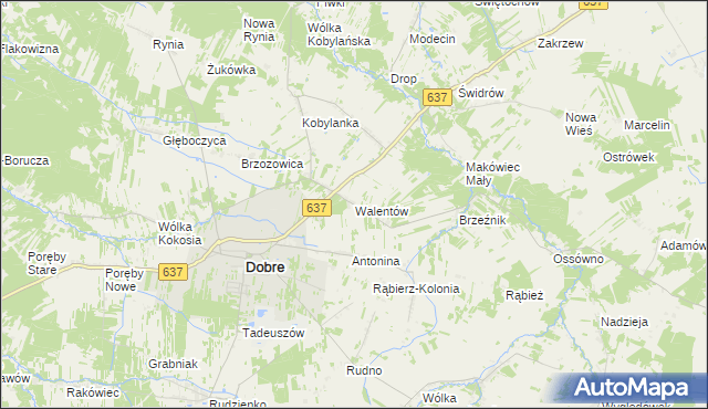 mapa Walentów gmina Dobre, Walentów gmina Dobre na mapie Targeo