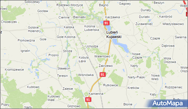 mapa Walentowo gmina Lubień Kujawski, Walentowo gmina Lubień Kujawski na mapie Targeo