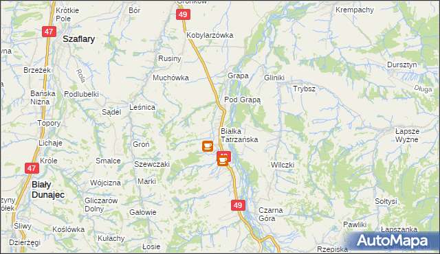 mapa Białka Tatrzańska, Białka Tatrzańska na mapie Targeo