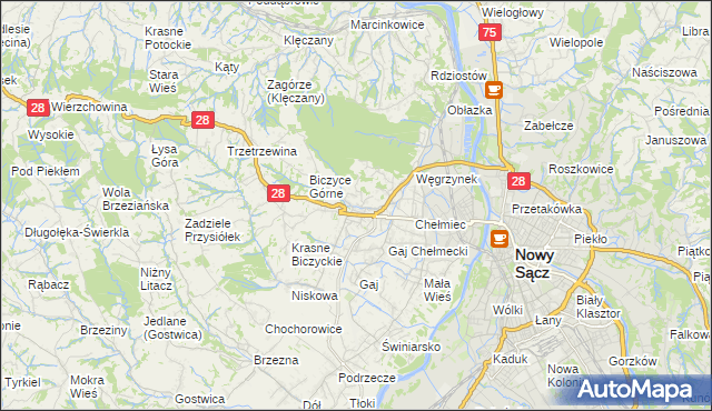 mapa Biczyce Dolne, Biczyce Dolne na mapie Targeo