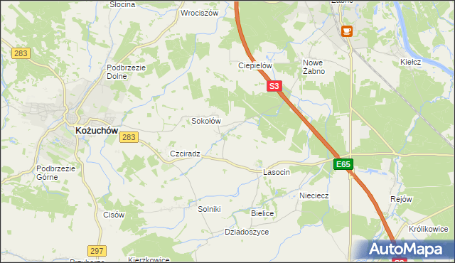 mapa Drwalewice gmina Kożuchów, Drwalewice gmina Kożuchów na mapie Targeo