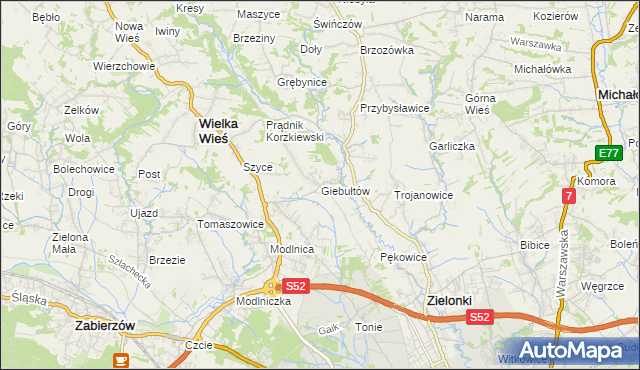 mapa Giebułtów gmina Wielka Wieś, Giebułtów gmina Wielka Wieś na mapie Targeo