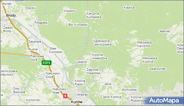 mapa Kolonia Inwalidzka, Kolonia Inwalidzka na mapie Targeo