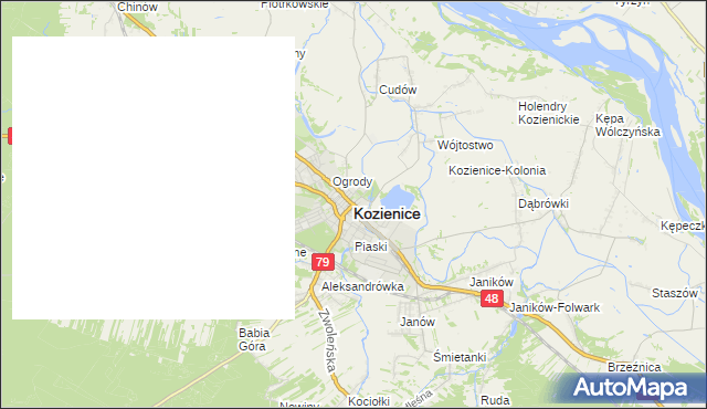 mapa Kozienice, Kozienice na mapie Targeo