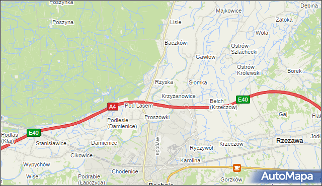 mapa Krzyżanowice gmina Bochnia, Krzyżanowice gmina Bochnia na mapie Targeo